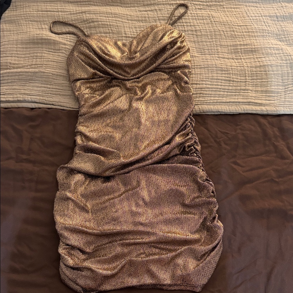 Shimmering Bronze Mini Dress